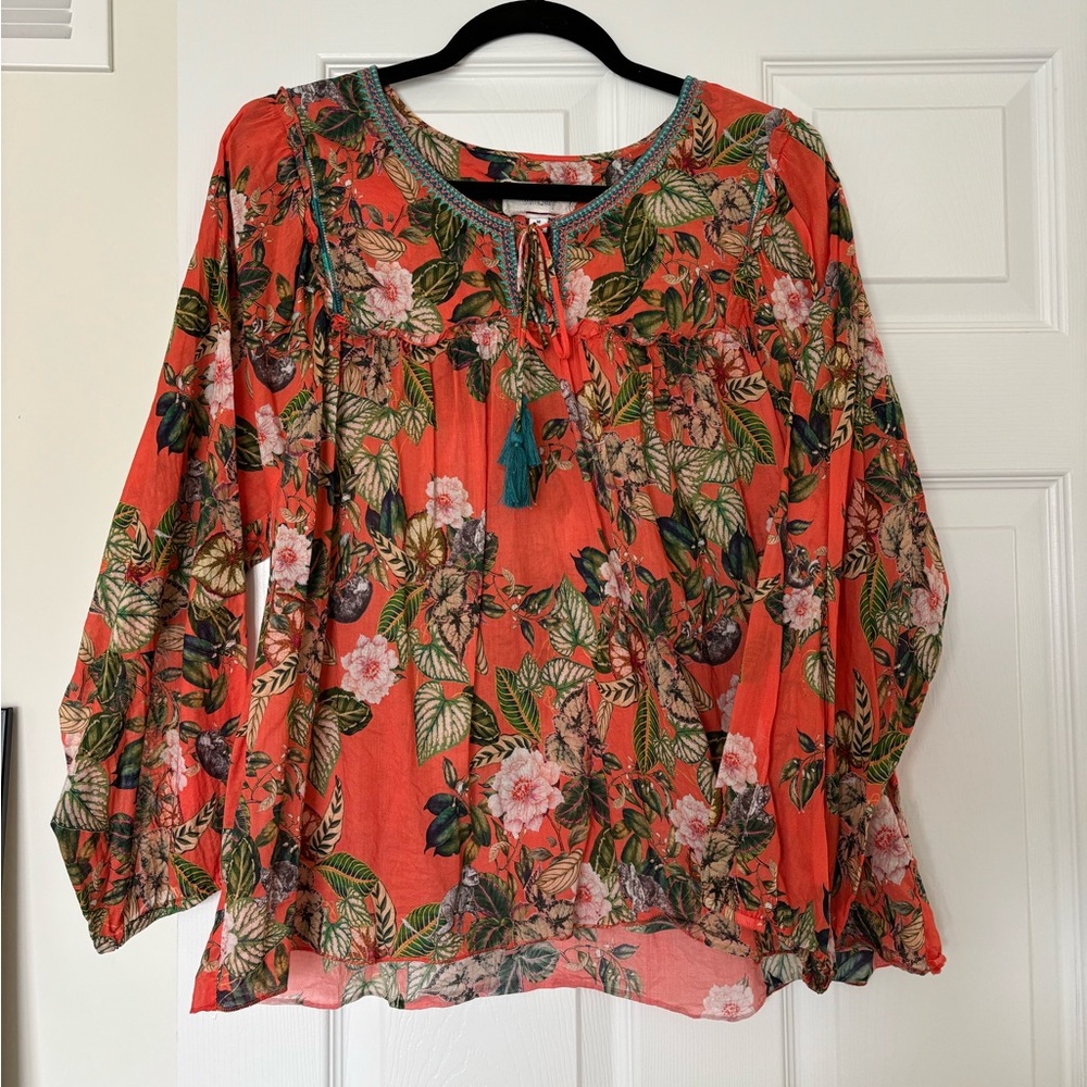 Johnny Was Workshop orange lightweight blouse sz M